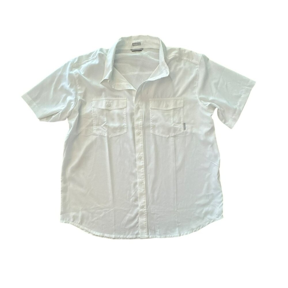 Columbia Mens White Shirt XL Regular Fit Mesh Short Sleeve Buttons Hiking Campin